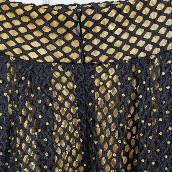 Raquel Black Net Overlay Gold Liner Crystals Tie Belt Maxi Skirt - size 1XL NWT - Picture 12 of 14